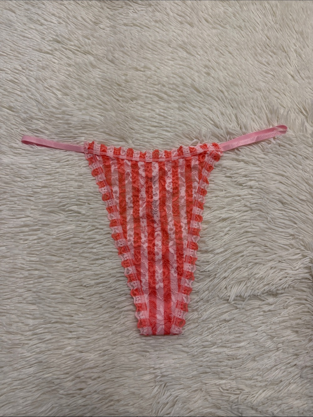 Victoria's Secret Pink and Coral Striped Lace Thong